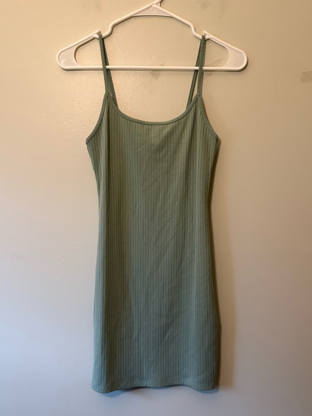 Forever 21 Ribbed Spaghetti Strap Bodycon Dress - Sage Green, Size Small